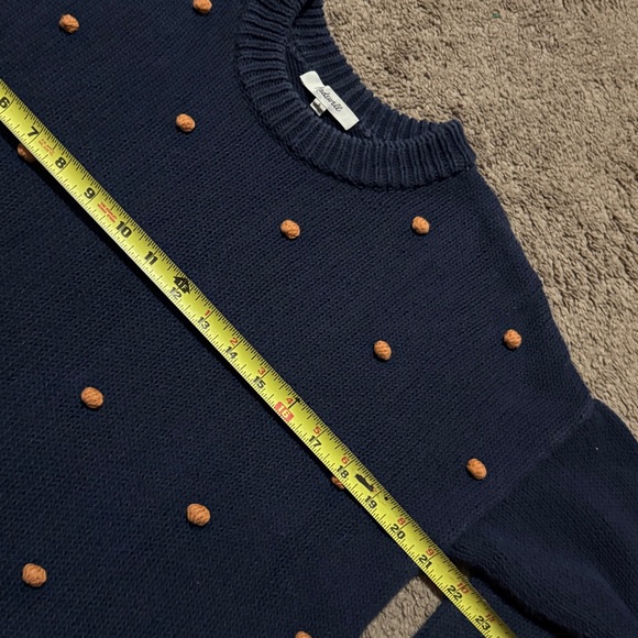 Madewell Wellesly Bobble Cotton Cropped Sweater-Sz S-Navy/Brown Pom Pom Detail - Picture 10 of 16